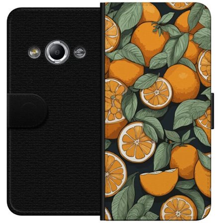Kompatibel Tegnebogsetui til Samsung Galaxy Xcover 3 Illustreret citrusmønster med appelsiner og grønne blade på mørk baggrund i dekorativ stil