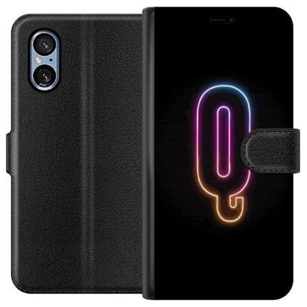 Kompatibelt Lommeboketui til Sony Sony Xperia 5 V Minimalistisk neonbokstav Q i skinnende farger mot mørk bakgrunn