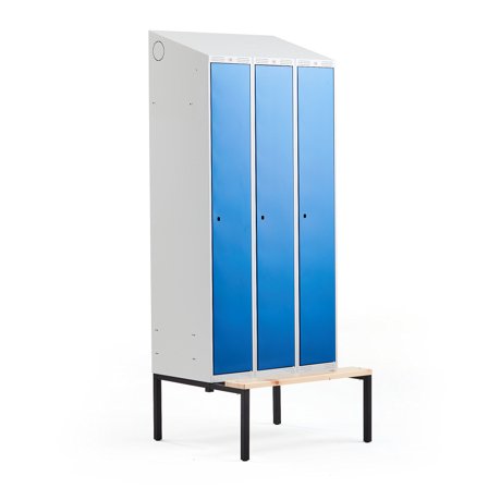 Kleiderspind CLASSIC mit Sitzbank, 3 Module, 2290 x 900 x 550 mm, blau