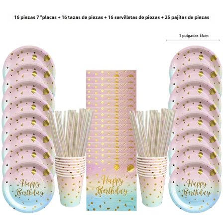 Att bära dina regnbågsfesttallrikar, koppar och gyllene stickade servetter är ett idealiskt val för mödrar