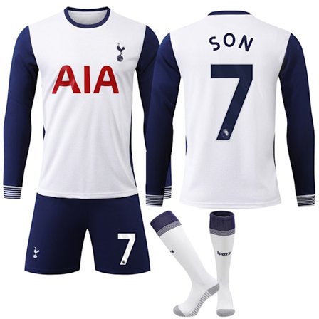 24-25 Tottenham Hotspur F.C. Langærmet Hjemmebanetrøje NR. 7 SON Trøjer Børn Voksen Fodboldudstyr med Sokker