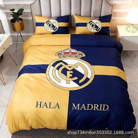 v774 Sengetøj Real Madrid CF Fodboldklub Logo Quilt Dynebetræk Sæt Boligtekstiler 3-delt Sengesæt (1 Dynebetræk + 2 Pudebetræk) y774