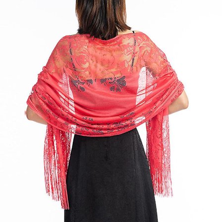 Dam Floral Lace Mesh Pashmina Fest Bröllop Sjal Scarf Med Fransar