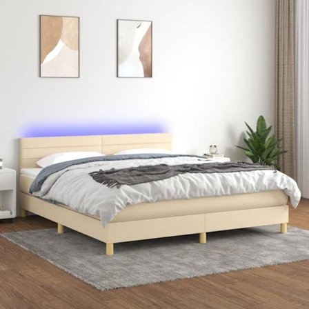 Maison Exclusive - Seng med lamelbund og LED madras Creme 160x200 cm Stof