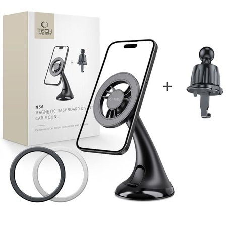 Tech-Protect N56 bilholder til montering på instrumentbræt, forrude eller udluftning - sort