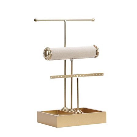 Guld trelags T-formet smykkestativ armbånd smykkestativ smykke ring smykke display stand ørering opbevaringsstativ