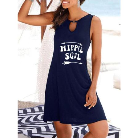 Sommar Elegant Casual Kvinnor Ihålig V- Printed Klänning Loo