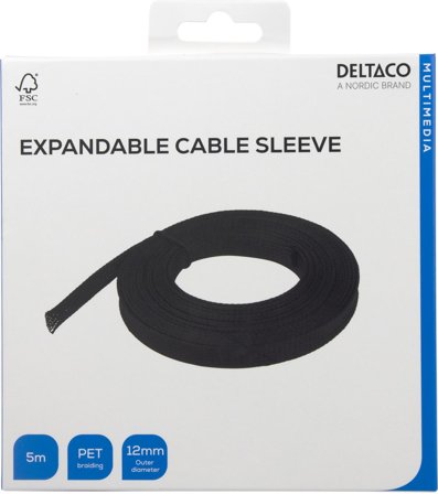 Deltaco Nylon net cable tube OD12 mm, 5 m, black