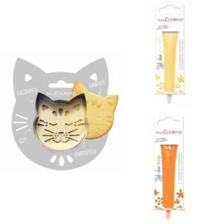 Cat Relief Cookie Kit + 2 pastellgul och orange chokladpennor