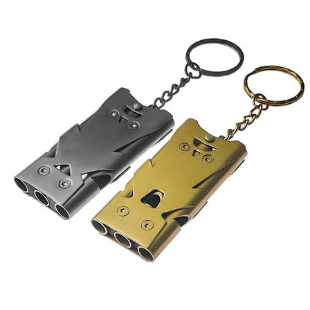 2 stk overlevelsesfløyte, 150 desibel rustfritt stål tre rør nødsignalfløyter for campinglivredder fotturer, med karabinkrok