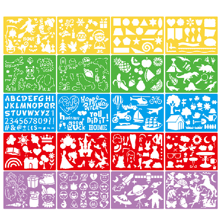 20 stk. tegnesjablonger, fargede plastmalesjablonger for