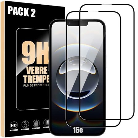 Beskytterfilm - 2 hærdet glas - til iPhone 16e - Pakke med 2 - Stødabsorberende - Sort kant