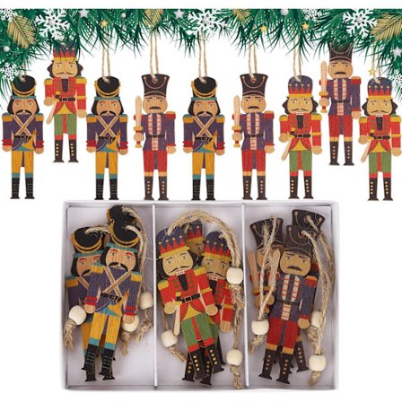 (Vintage)Nøddeknækker Julepynt, 9 stk Træ Nøddeknækker Hængende Pynt Mini Soldat Nøddeknækker Håndlavet