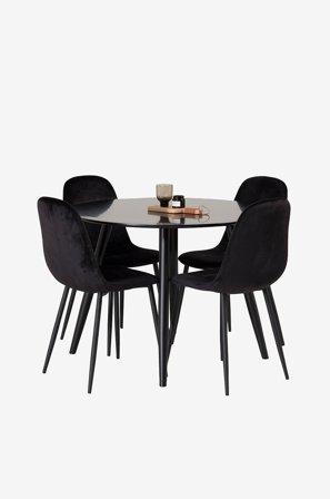 Venture Home - Matgrupp Plaza med 4 stolar Polar - Svart - Matgrupp 4 personer - Från Homeroom