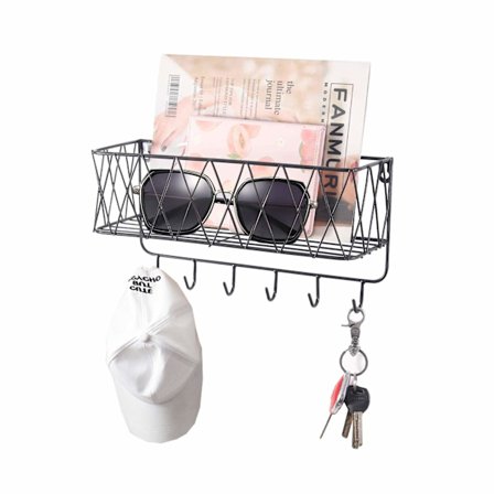 Postkasser for inngangsparti med nøkkelkroker, veggmontert svart metall