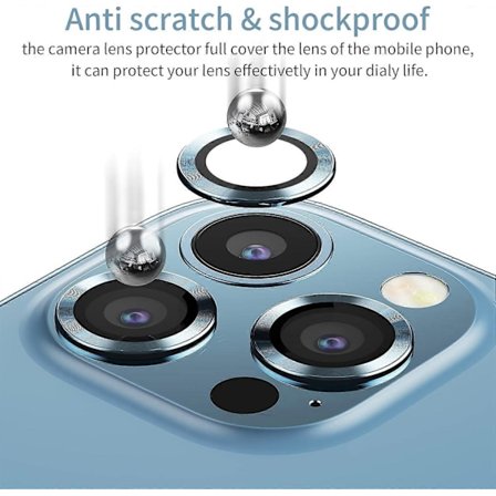 3 kpl Yhteensopiva iPhone 13 Pro Kameran Linssin Suojakan kanssa, naarmuuntumaton HD Temperoitu Lasinen Metalli Kameran Näytönsuoja (Sininen)