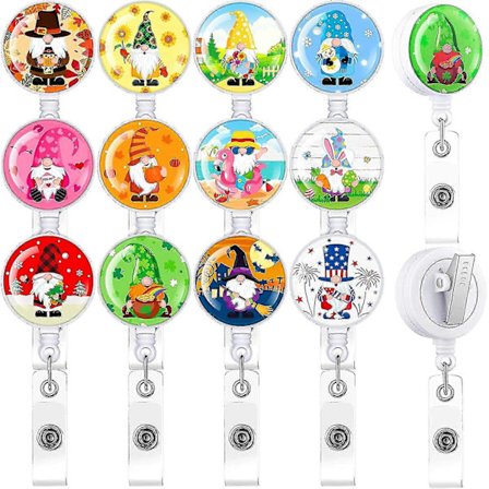12 stk. ferie sygeplejerske badge hjul indtrækkelig badge holder sæsonbestemt nisse badge hjul klips til efterår Thanksgiving jul Halloween til 