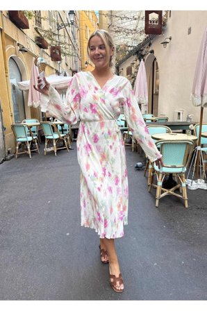 Ofelia Long Wrap Dress Pink Flower Blush Print XL