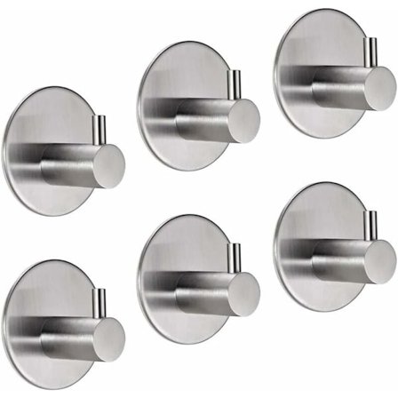 Selvklæbende håndklædekrog 6-pak 8kg vægkrog 3m børstet rustfrit stål håndklædestang frakkekrog uden boring (rund)
