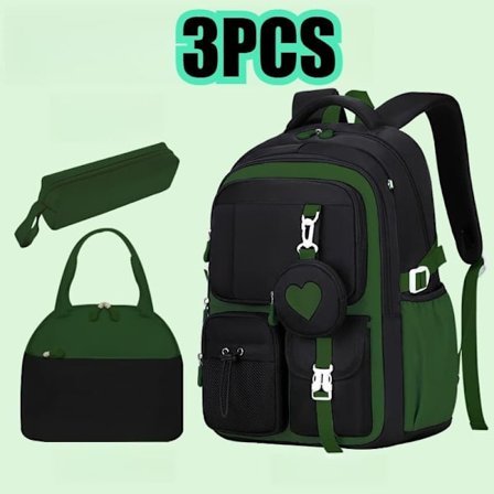 4-pak Rygsæk til Piger med Madkasse & Penalhus, Sød Skoletaske til Børnehave og Grundskole_TF_TF