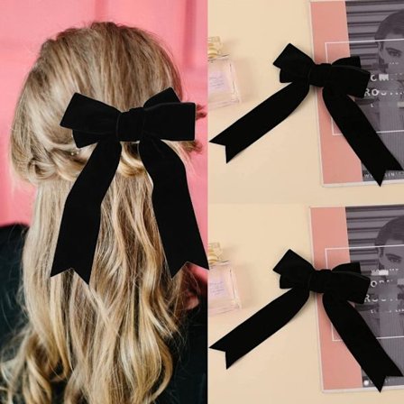 2 stk Fløyels Hårklipp Sløyfe Hårklipp SVART 2 stk 2 stk