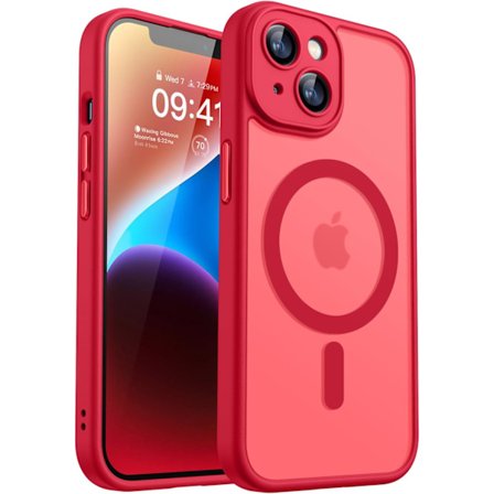 Magnetisk etui til iPhone 16 Pro Max med fuld kamerabeskyttelse [MagSafe-kompatibel] [Transparent mat] Beskyttende telefonetui, Hot Pink Red