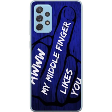 Kompatibelt Mobildeksel til Samsung Galaxy A72 5G Mørk typografisk illustrasjon med hjerteform og budskap om vennskap mot dyp blå tretekstur