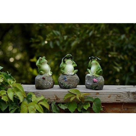 3-pak Frø Have Statuer - Frø der Sidder på Sten Havefigur[qb]