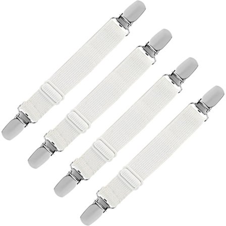 Elastisk lakansspännare, justerbar fästrem för lakan, soffa, strykjärnsöverdrag (vit, 4-pack)