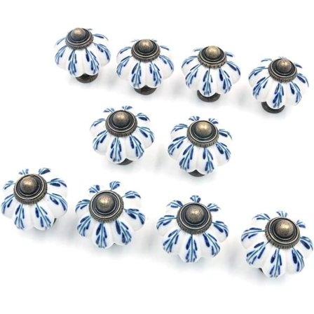 Paris - Sæt med 10 dørknapper i keramik, vintage stil, shabby chic stil, kongeblå