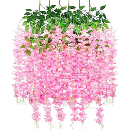 Kunstig Wisteria Blomster Ranke Falsk Wisteria Girlander Hengende Blomster for Bryllup Hage Hjem Fest Dekorasjoner, Lys Rosa