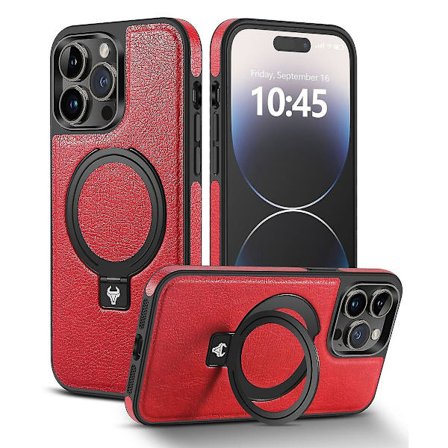 Magsafe- case kompatibelt med Iphone 15 Pro Max, Pu-läder stötsäkert cover med stöd