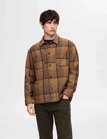 Selected Slhboxy-Houndstooth Big Check Overshirt - Brown - S