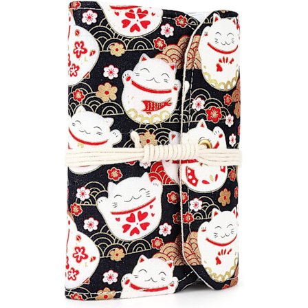 Rund strikkepinneboks, liten oppbevaringsboks for strikkepinner med 11 transparente glidelåslommer for korte eller lange rundstrikkepinner