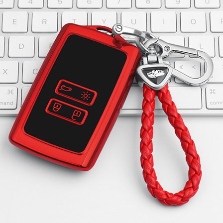 (1 kpl punainen) 4-painikkeinen avaimen kuori, joka sopii Captur Clio Megane Kadjar Koleos 2 TPU -avaimen kanteen