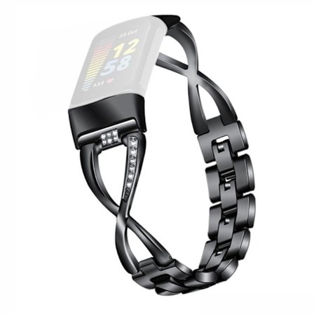 Fitbit Charge 4 / 3 elegantti strassikoristeinen ruostumattomasta teräksestä valmistettu ranneke - Musta