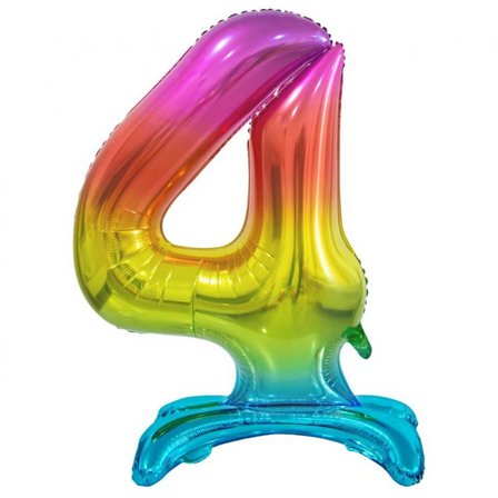 Stående Sifferballong Regnbågsfärg 74cm "0-9" Siffra 4 - Partyninja.se