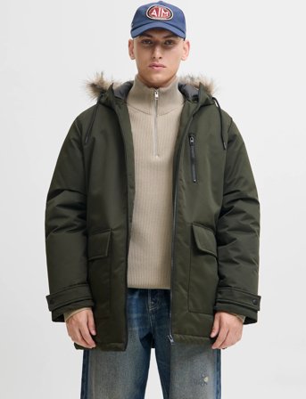 Jack & Jones Jjcharlie Detachable Faux Fur Parka - Green - M
