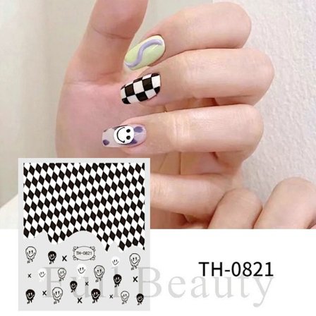 3 st Nagelklistermärken Rutiga svart och vita schackbräde