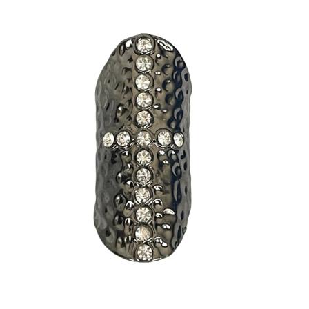 Oversize Oxiderat Silver Ring - Kors med Vita Stenar - Stl 18 Svart