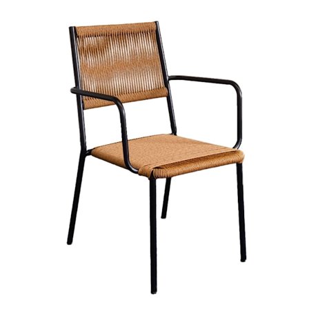 Lænestol i naturlig rattan, sort metalfod, 54,5x56x86 cm