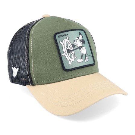 Capslab - Grön trucker Keps - Hatstore Exclusive x Mickey Mouse Steamboat Willie Dark Green/Black/Beige Trucker @ Hatstore