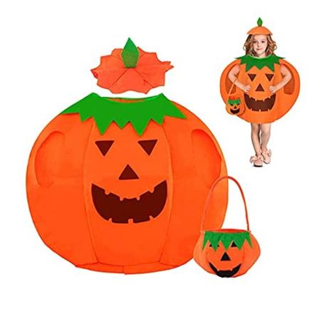 DIRTY Halloween-kostyme gresskar barn, gresskarkostyme barn med gresskarkurv og hatt orange