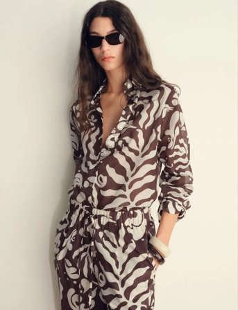 Mango Printed Cotton Shirt - Brown - S