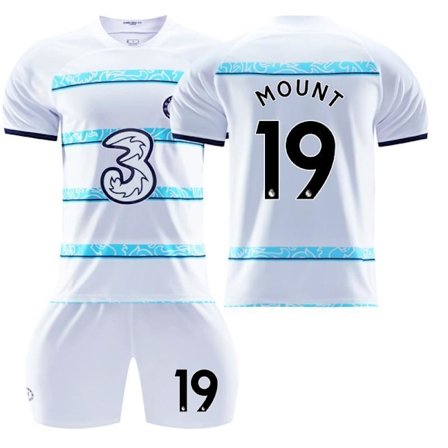 22-23 Chelsea bortaställ nr 10 Pulisic 9 Aubameyang 7 Kante 19 Mount vit fotbollströja