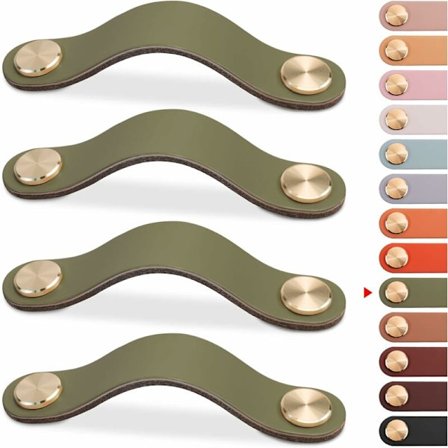 4-delt sæt af lædermøbelhåndtag, skabsdørhåndtag, læderhåndtag, vintage møbelhåndtag (til skabe, kommoder) (grøn)