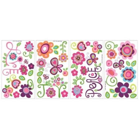 RUMSKAMMAR Paket med 35 FRED OCH KÄRLEK BLOMMOR Flytbara klistermärken 4 ark 10,1 cm x 44,1 cm Flerfärgad