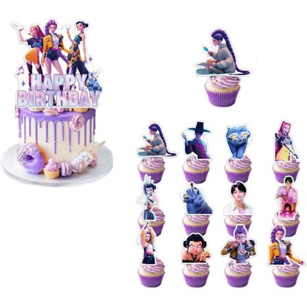 Demon Hunters Födelsedagsfest Dekorationer med Ballonger, Grattis på Födelsedagen Banner, Tårtdekoration För Fans, Cupcake Party Dekor g套