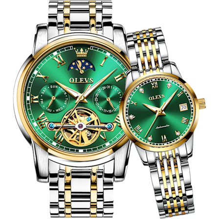 Par Mekanisk Tourbillon Ur med Stor Urskive og Datokalender (Grøn)