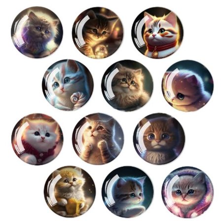 12 kpl lasisia magneettisia jääkaappimagneetteja, koko 30 mm (Kitten)